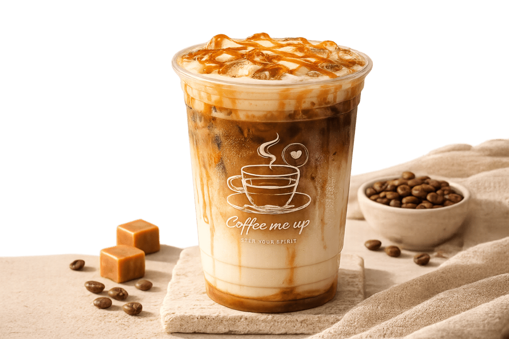 Ly Caramel Macchiato thơm béo tại Coffee Me UpLy Caramel Macchiato thơm béo tại Coffee Me